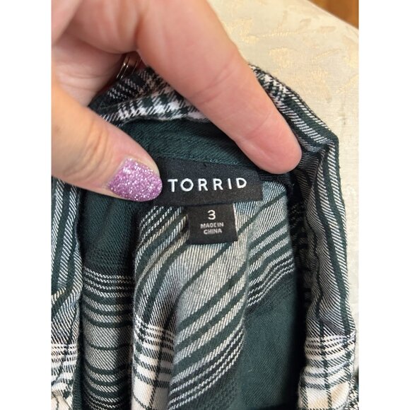 Torrid Green Plaid Ultra Soft Rayon Flannel Long Sleeve Button Down Pockets 3 3X - Picture 8 of 10